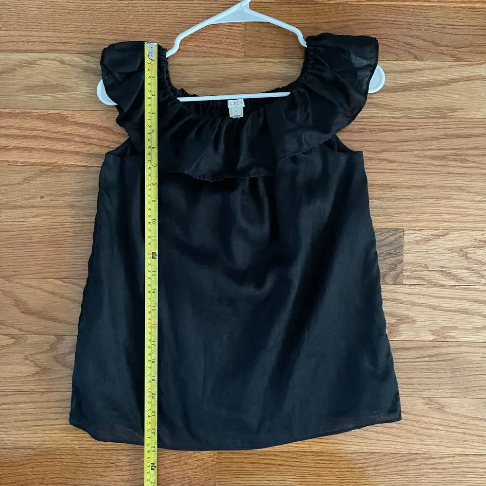 J. Crew Black Linen Ruffle Off Shoulder Flounce Sleeveless Blouse Womens XS